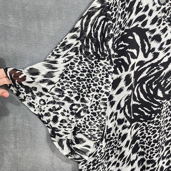 Maggie Barnes Chiffon Blouse 4X Animal Print Bead Embellished Black and White - Picture 5 of 7